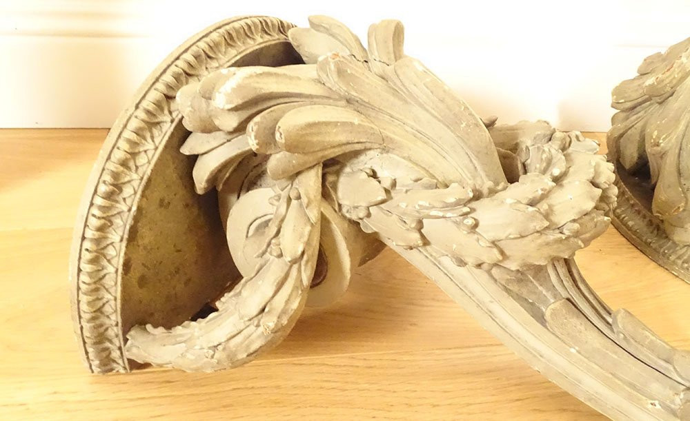 Paire consoles applique murales sellettes bois sculpté marbre blanc XVIIIè-photo-7