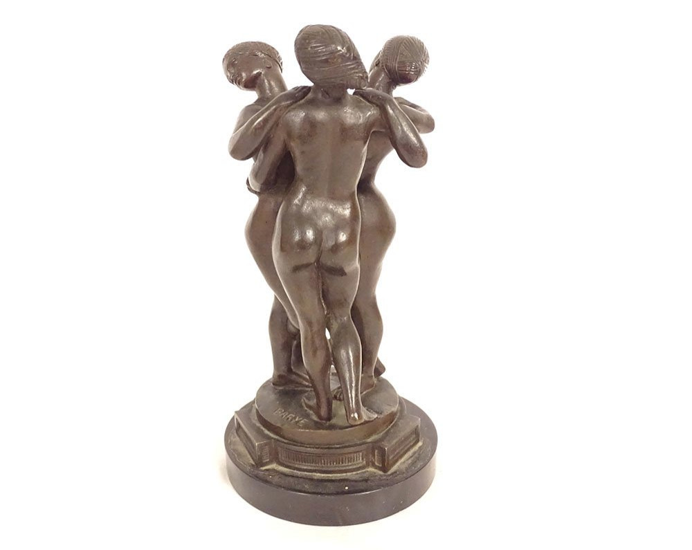 Sculpture bronze Antoine-Louis Barye Les Trois Grâces marbre XIXème siècle-photo-2