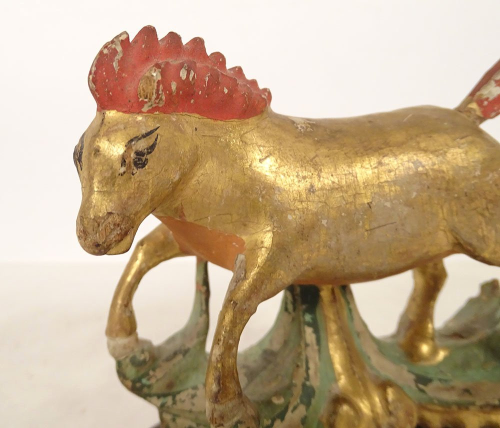 Petite sculpture cheval chinois bois sculpté laqué doré Qing Chine XVIIIème-photo-2