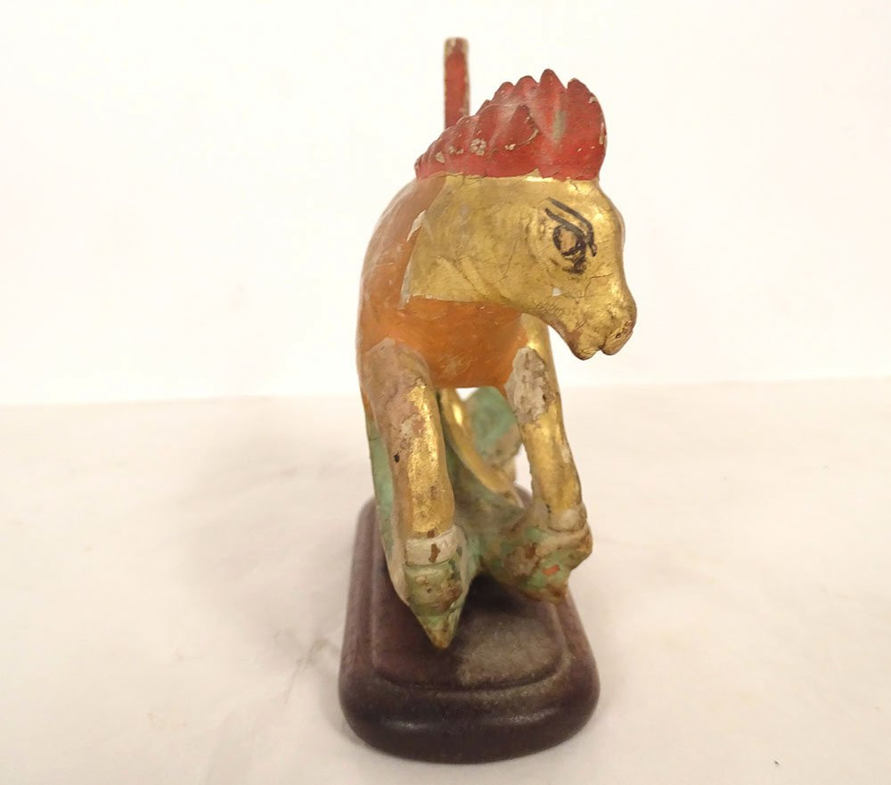 Petite sculpture cheval chinois bois sculpté laqué doré Qing Chine XVIIIème-photo-2