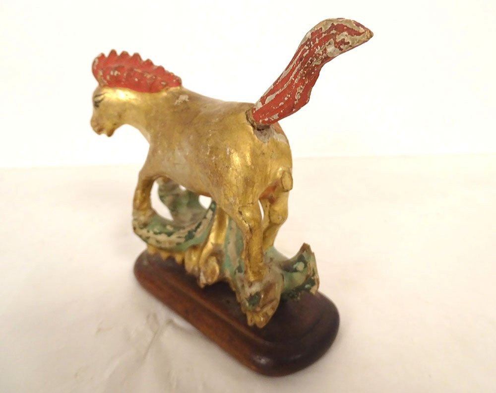 Petite sculpture cheval chinois bois sculpté laqué doré Qing Chine XVIIIème-photo-5