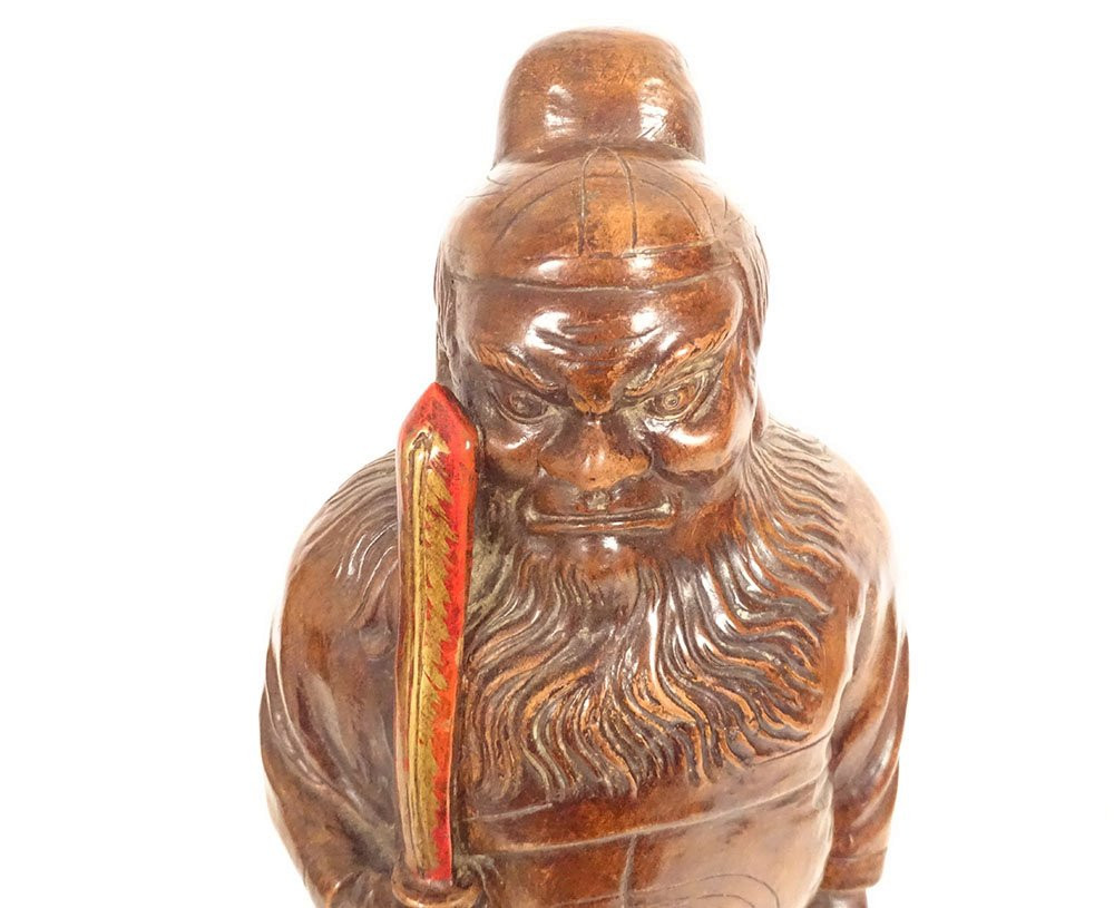 Chinese Sculpture Of A Warrior With A Sword, The God Zhong Kui Shoki, Terracotta, 19th Century-photo-3