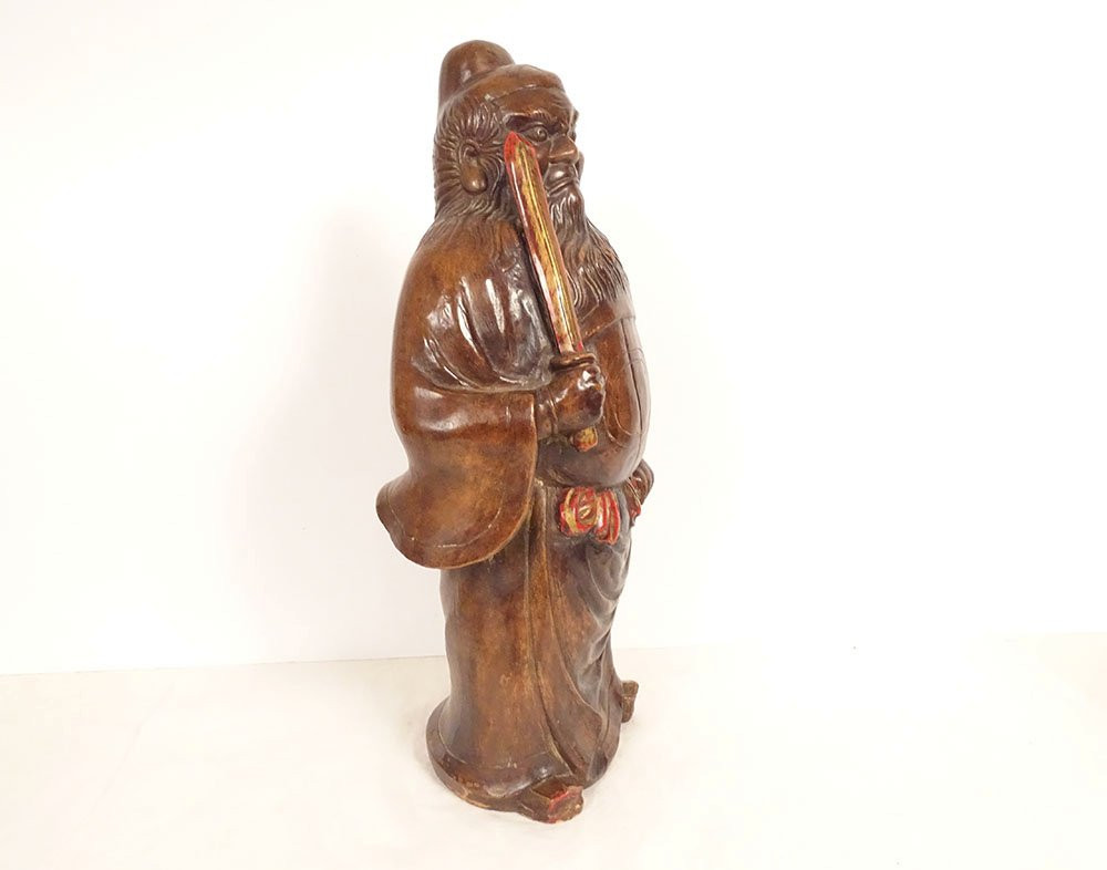 Chinese Sculpture Of A Warrior With A Sword, The God Zhong Kui Shoki, Terracotta, 19th Century-photo-4