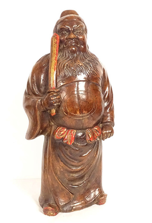 Chinese Sculpture Of A Warrior With A Sword, The God Zhong Kui Shoki, Terracotta, 19th Century