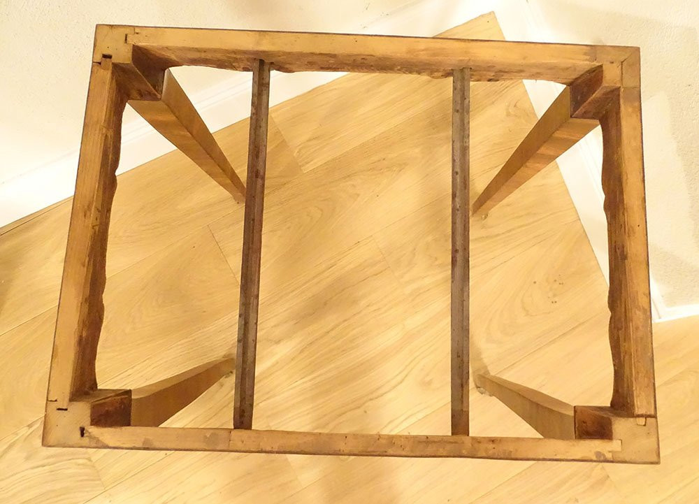 Small Louis XV Style Marquetry Coffee Table In Walnut And Bronze, 18th Century Axe-photo-7