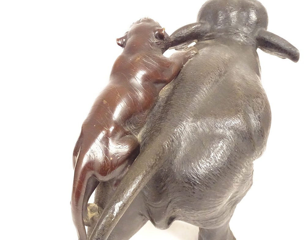 Bronze Sculpture Of Elephant And Tigers By Omori Mitsumoto Kogen, Meiji Period, Japan, 19th Century-photo-6