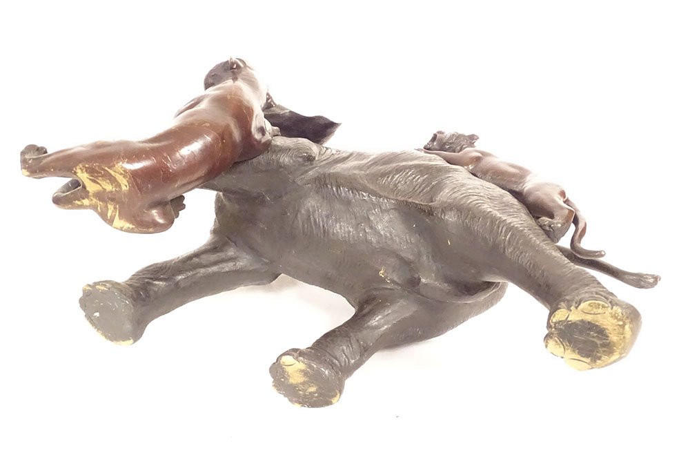 Bronze Sculpture Of Elephant And Tigers By Omori Mitsumoto Kogen, Meiji Period, Japan, 19th Century-photo-7