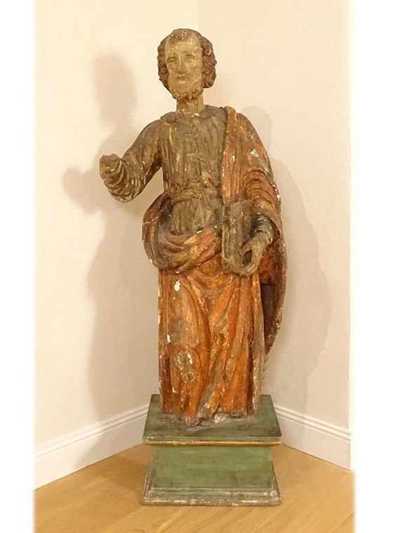 Grande sculpture Saint-Pierre statue religieuse bois sculpté polychrome 17è