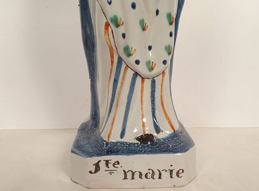 Statuette Vierge d'accouchée Sainte Marie faïence Rennes Enfant Jésus 18è-photo-4