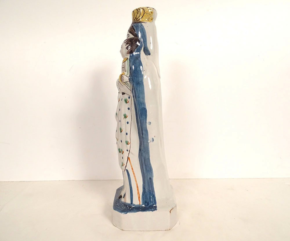 Statuette Vierge d'accouchée Sainte Marie faïence Rennes Enfant Jésus 18è-photo-4