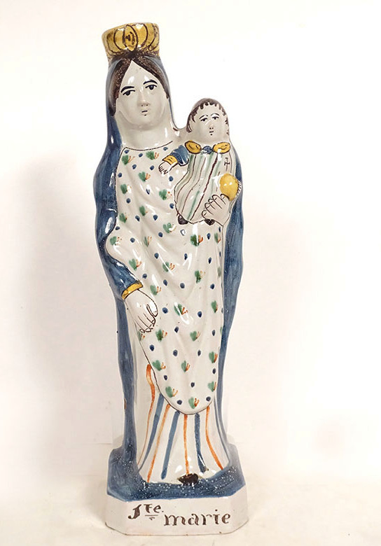 Statuette Vierge d'accouchée Sainte Marie faïence Rennes Enfant Jésus 18è