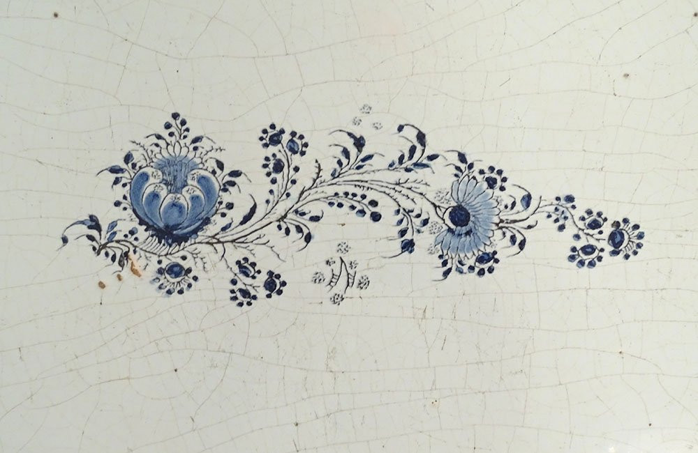 Grand plat octogonal faïence camaïeu bleu Rouen bouquet fleurs XVIIIème-photo-2