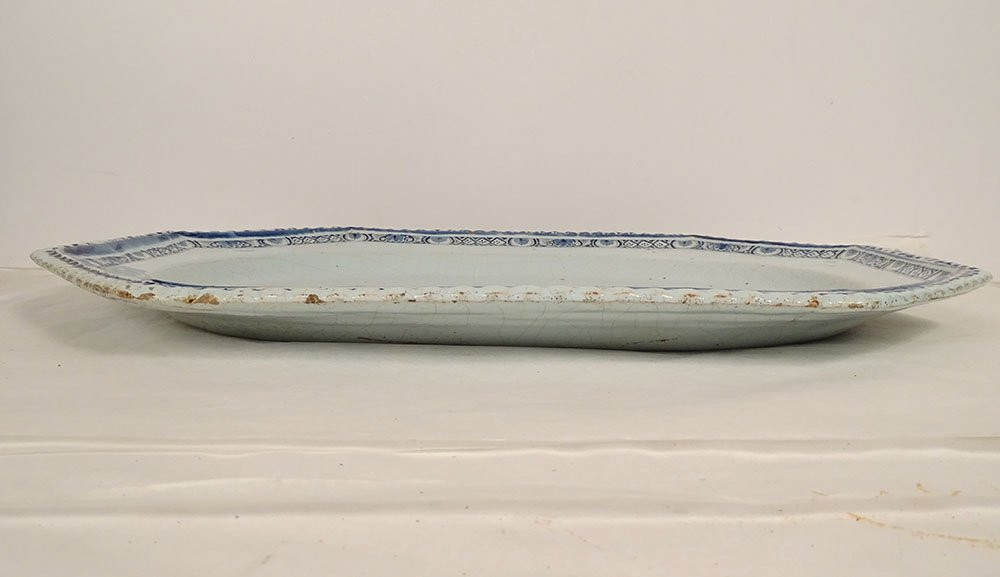 Grand plat octogonal faïence camaïeu bleu Rouen bouquet fleurs XVIIIème-photo-4