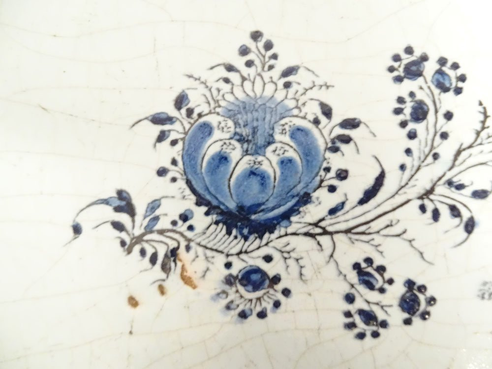 Grand plat octogonal faïence camaïeu bleu Rouen bouquet fleurs XVIIIème-photo-3
