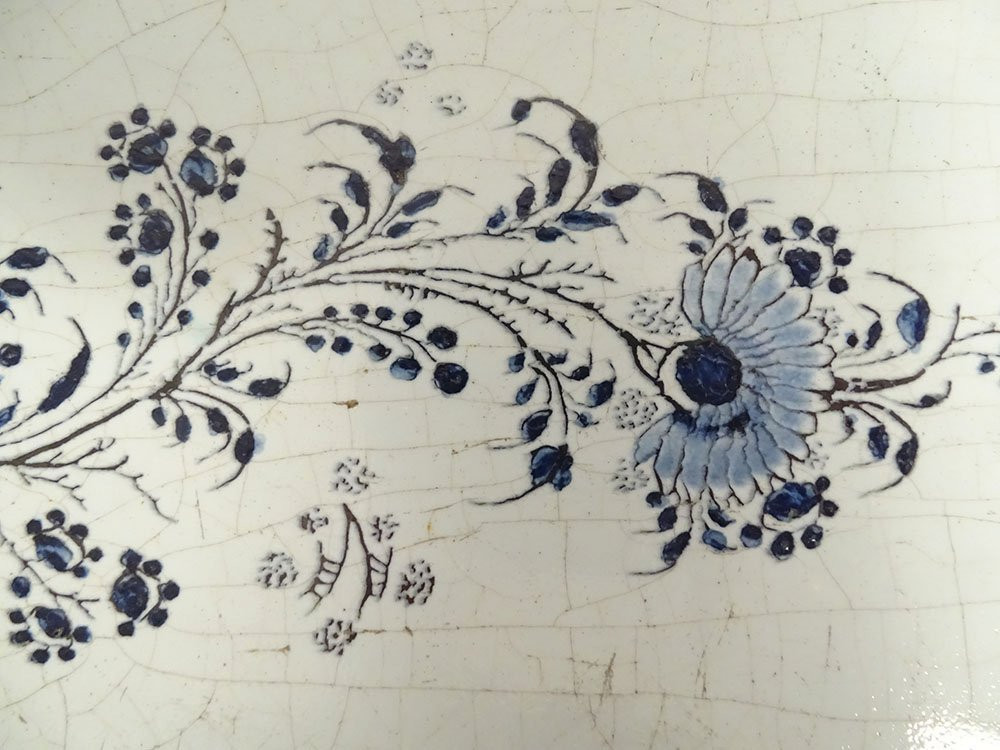 Grand plat octogonal faïence camaïeu bleu Rouen bouquet fleurs XVIIIème-photo-4