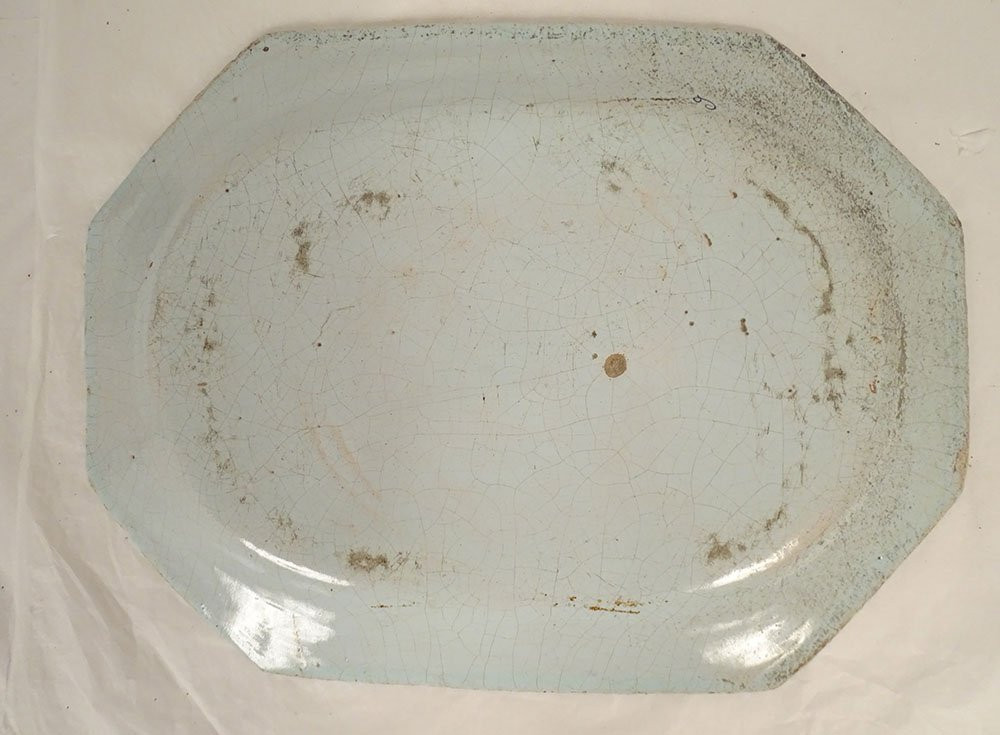 Grand plat octogonal faïence camaïeu bleu Rouen bouquet fleurs XVIIIème-photo-6