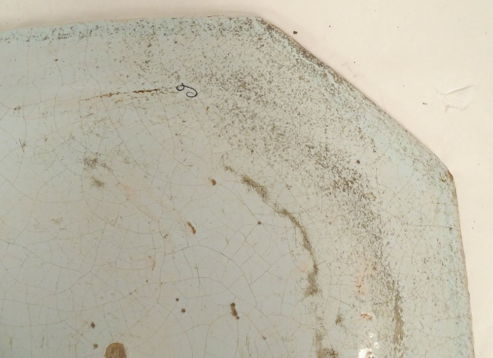 Grand plat octogonal faïence camaïeu bleu Rouen bouquet fleurs XVIIIème-photo-7