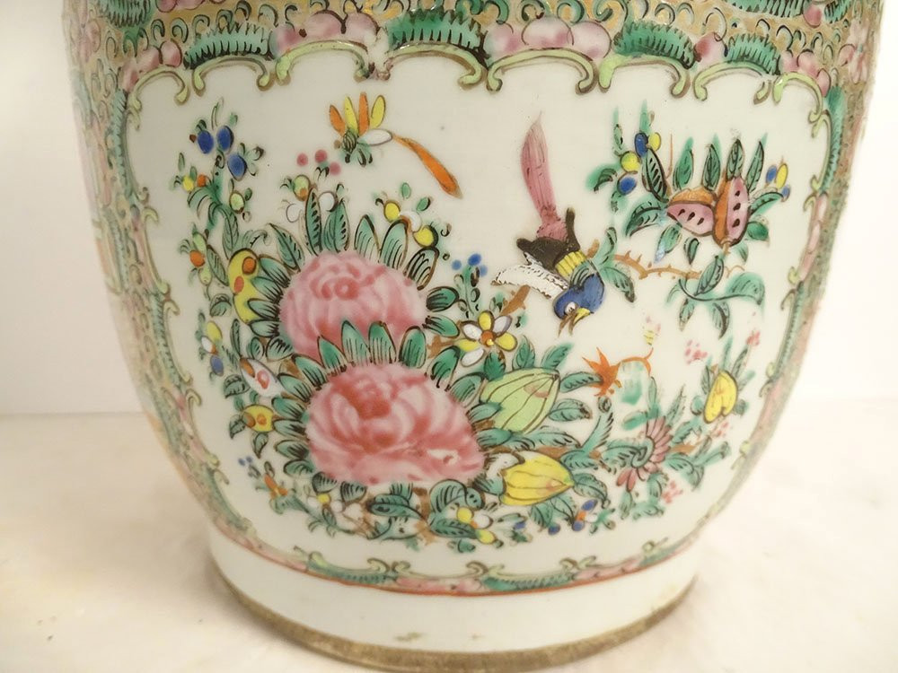 Paire grands vases porcelaine chinoise Canton personnages oiseaux Chine 19è -photo-2