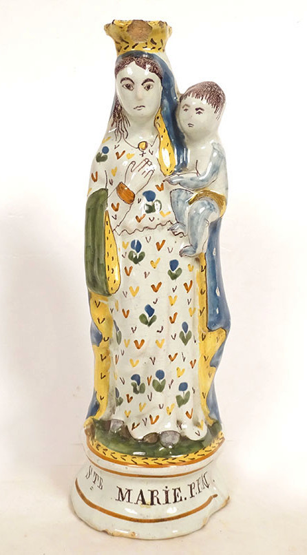 Virgin Mary After Childbirth, Crowned, Saint Mary, Earthenware, Rennes, Infant Jesus, 18th Century