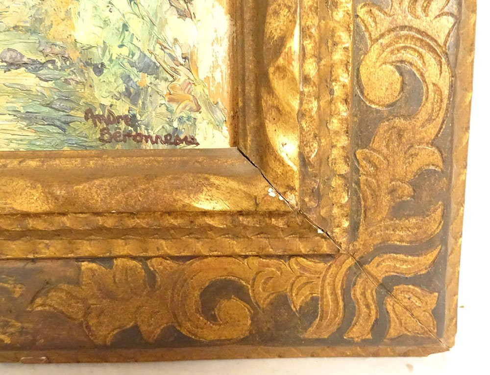 Hsp Painting By André Béronneau, View Of The Coussane Estaing Footbridge, Aveyron, 20th Century-photo-3