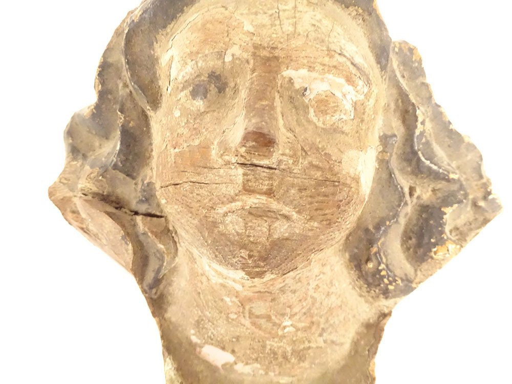 Sculpture bois polychrome tête angelot ange chérubin retable XVIIème siècle-photo-2