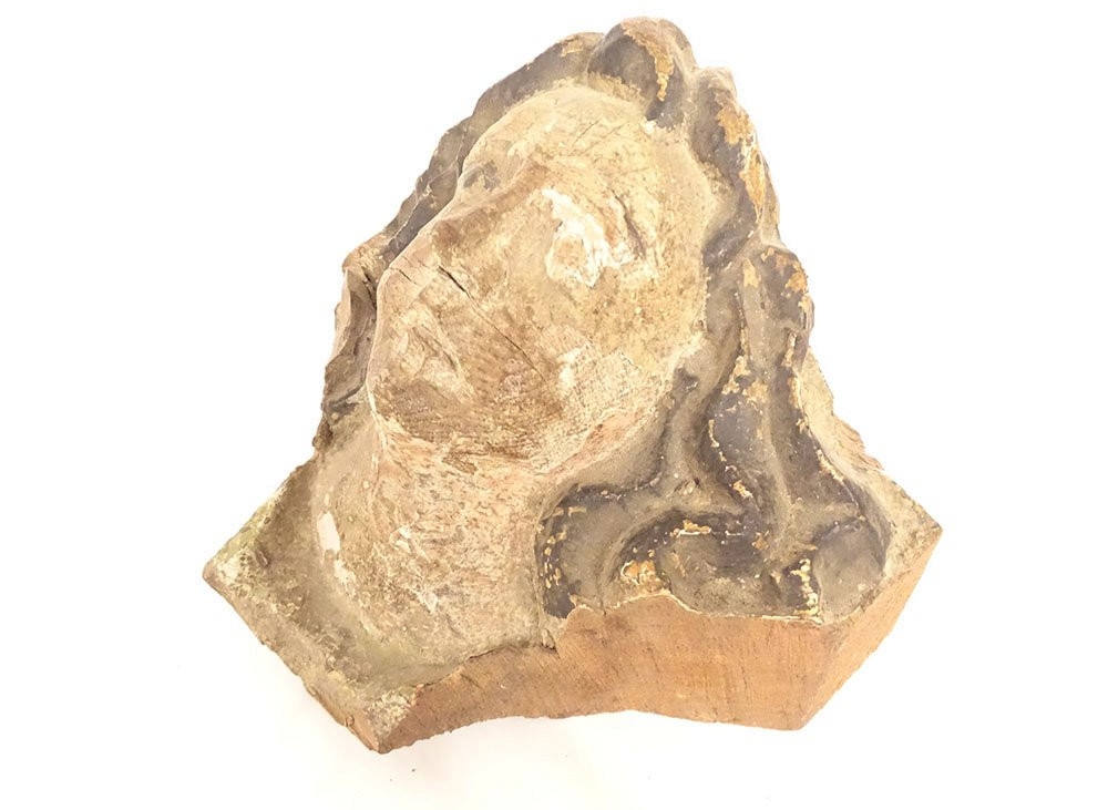 Sculpture bois polychrome tête angelot ange chérubin retable XVIIème siècle-photo-4