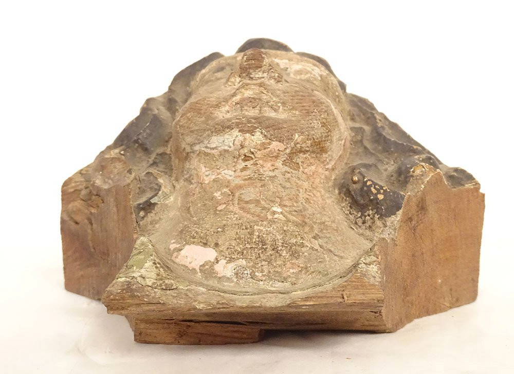 Sculpture bois polychrome tête angelot ange chérubin retable XVIIème siècle-photo-5