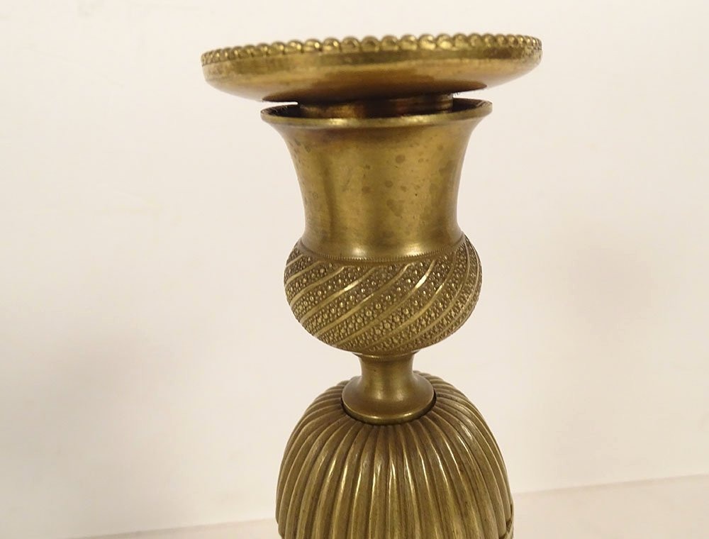 Pair Of Small Louis XVI Style Gilt Bronze Candlesticks With Grape Flowers, 19th Century-photo-2