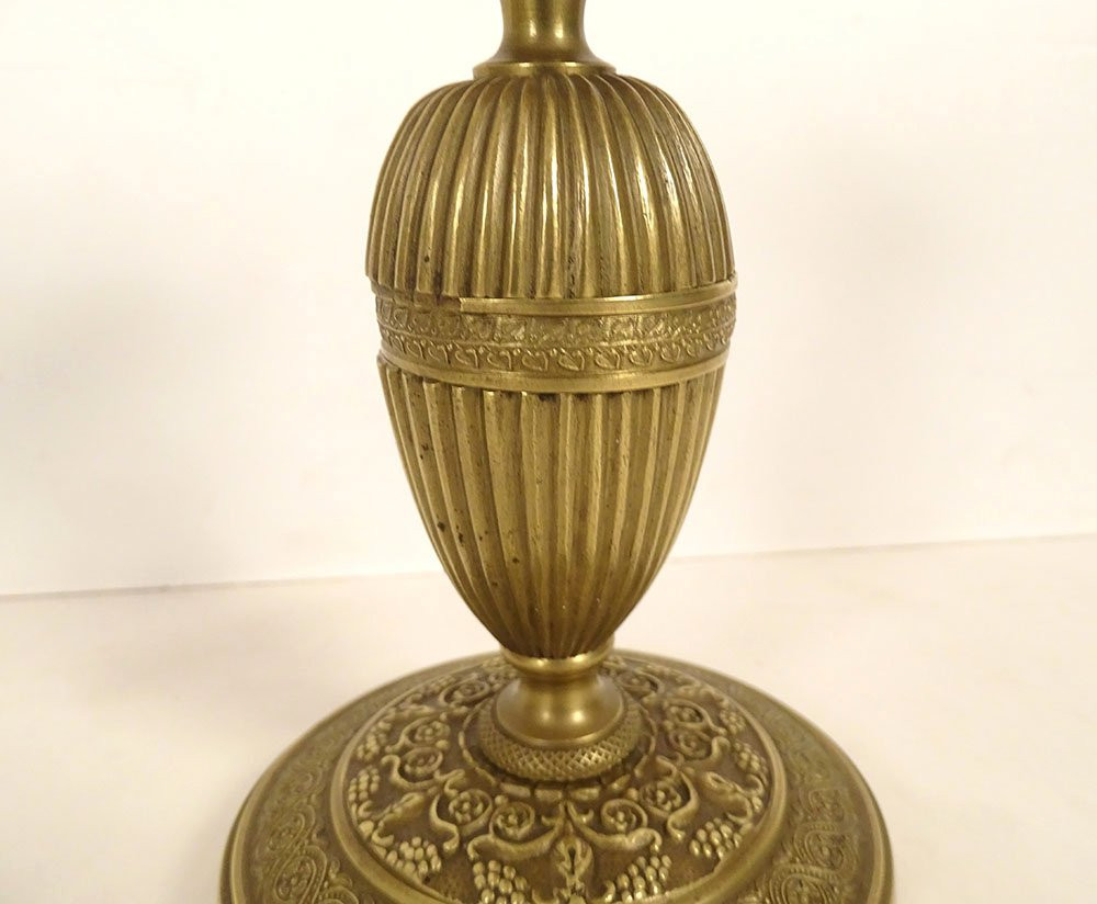 Pair Of Small Louis XVI Style Gilt Bronze Candlesticks With Grape Flowers, 19th Century-photo-3