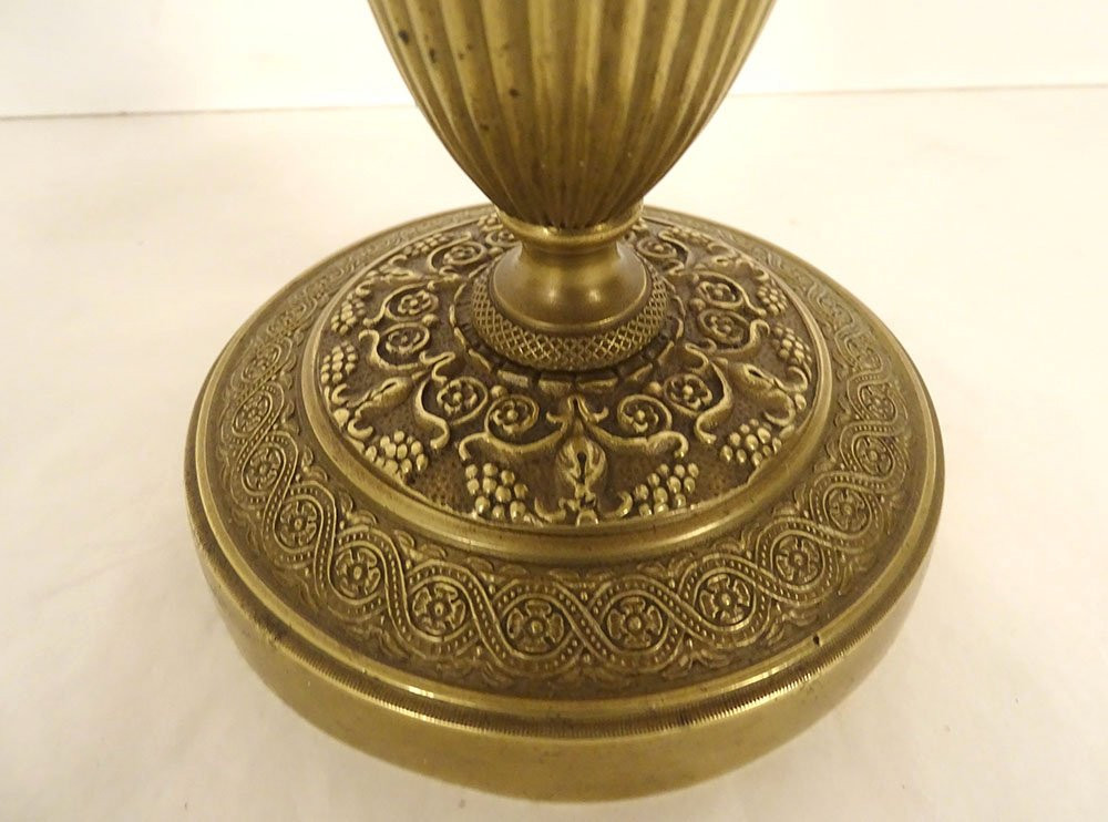 Pair Of Small Louis XVI Style Gilt Bronze Candlesticks With Grape Flowers, 19th Century-photo-4