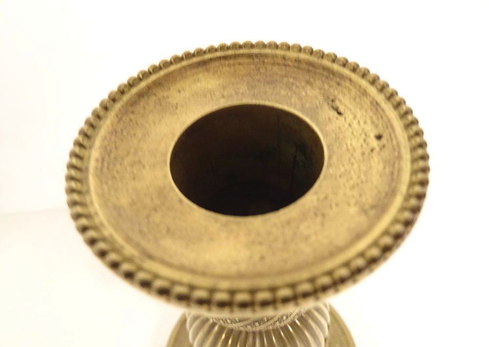 Pair Of Small Louis XVI Style Gilt Bronze Candlesticks With Grape Flowers, 19th Century-photo-1