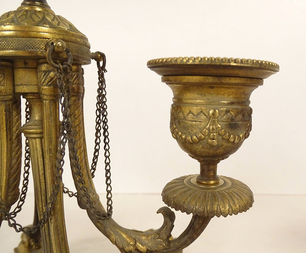 Paire candélabres 2 feux Louis XVI bronze doré bougeoirs Napoléon III XIXème-photo-3