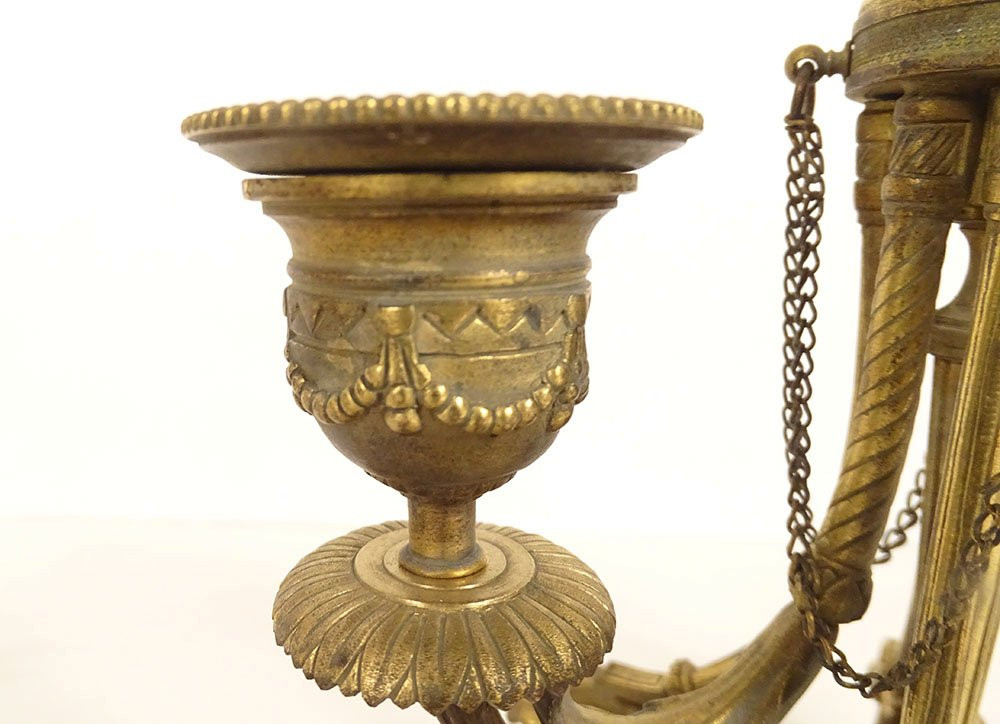 Paire candélabres 2 feux Louis XVI bronze doré bougeoirs Napoléon III XIXème-photo-7
