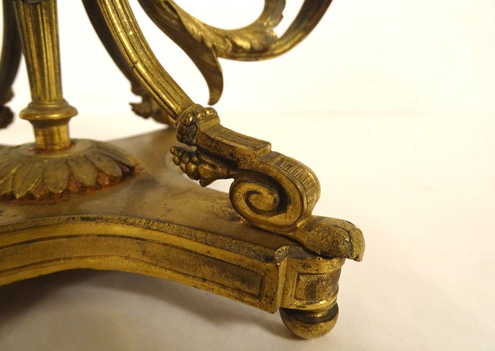 Paire candélabres 2 feux Louis XVI bronze doré bougeoirs Napoléon III XIXème-photo-8