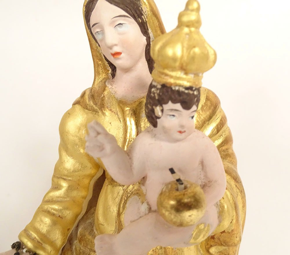 Vierge de Marseille Santibelli Marie Enfant Jésus angelots terre cuite XIXè-photo-4