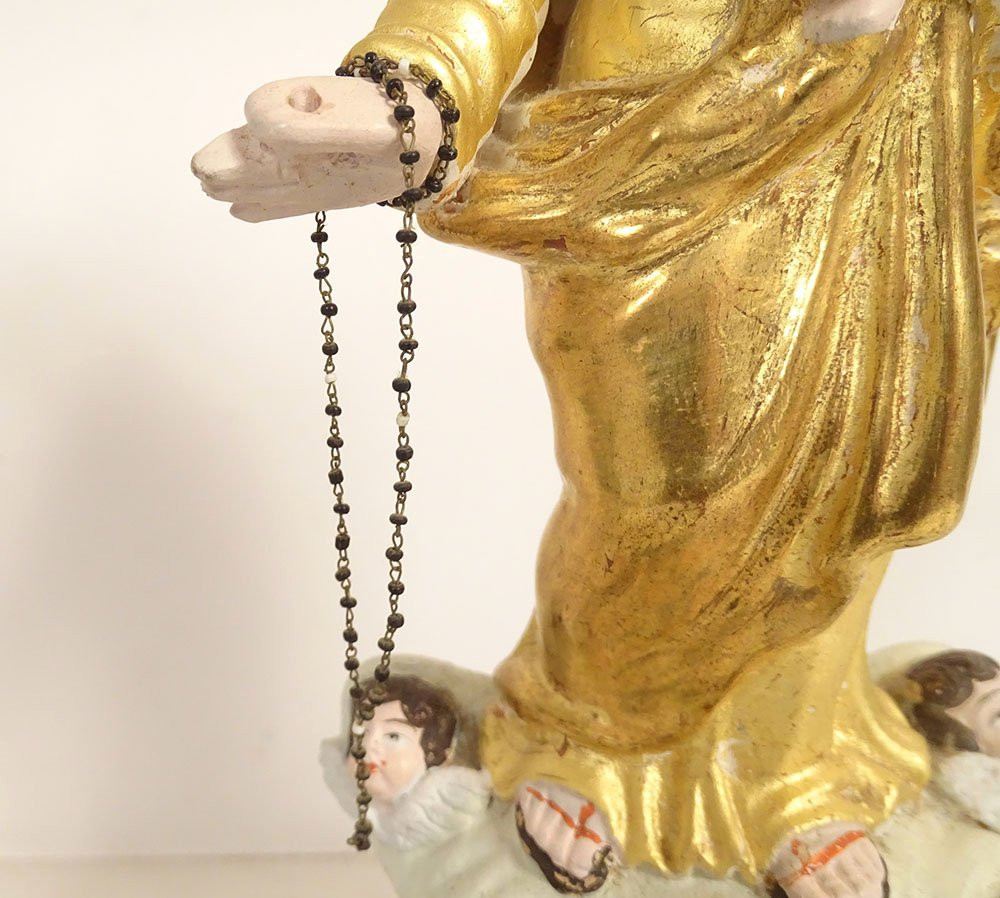 Vierge de Marseille Santibelli Marie Enfant Jésus angelots terre cuite XIXè-photo-1