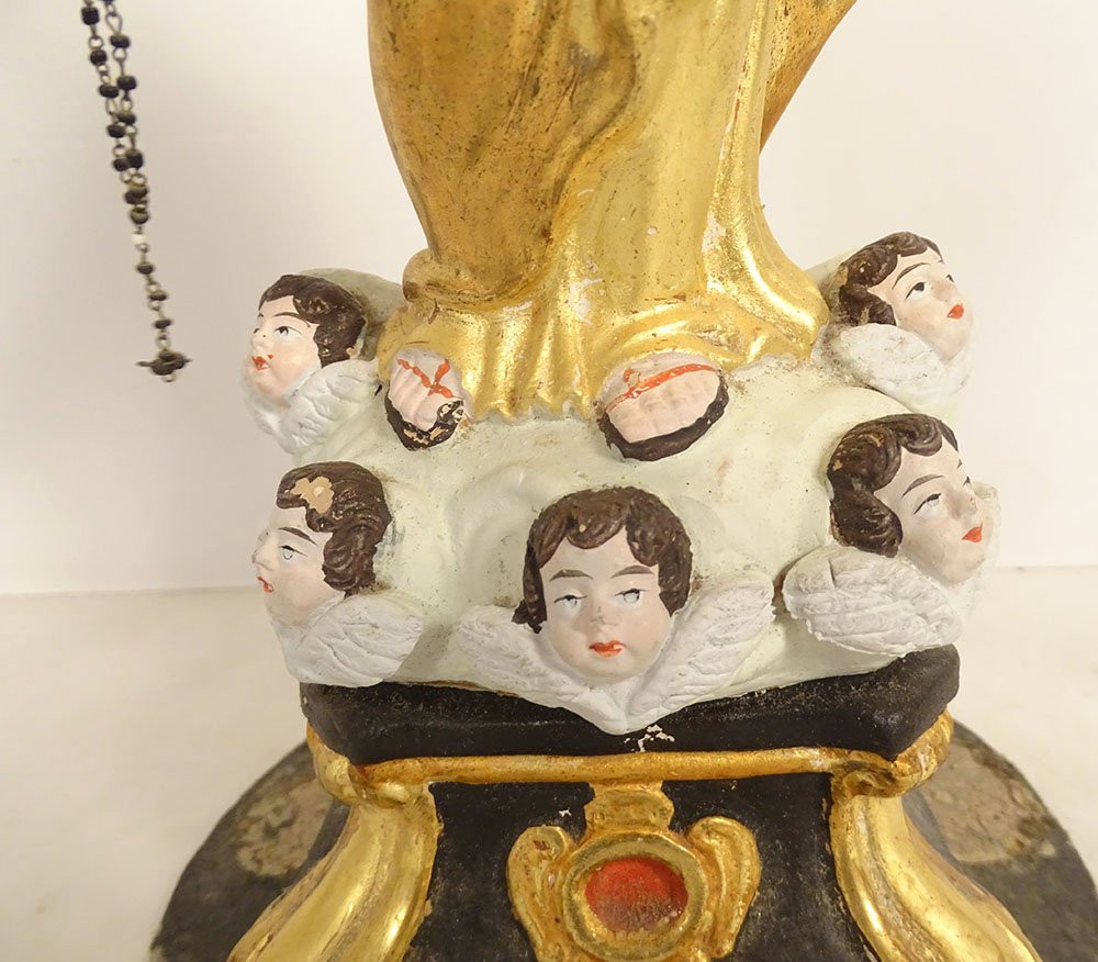 Vierge de Marseille Santibelli Marie Enfant Jésus angelots terre cuite XIXè-photo-2