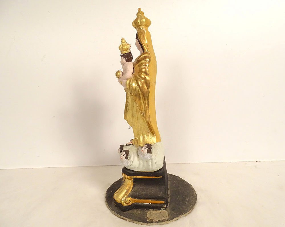 Vierge de Marseille Santibelli Marie Enfant Jésus angelots terre cuite XIXè-photo-4