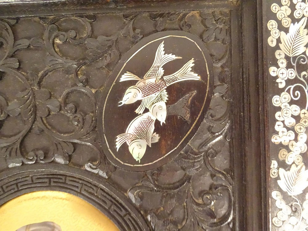 Paire miniatures porcelaine Vierge Enfant Christ cadres bois nacre XIXème-photo-4