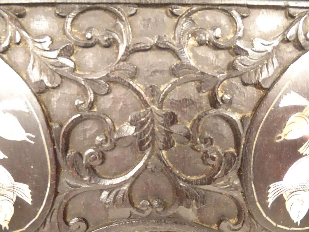 Paire miniatures porcelaine Vierge Enfant Christ cadres bois nacre XIXème-photo-3