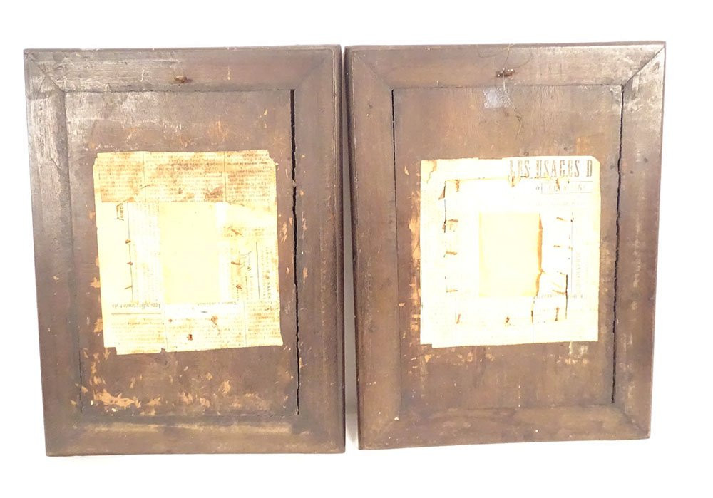 Paire miniatures porcelaine Vierge Enfant Christ cadres bois nacre XIXème-photo-4