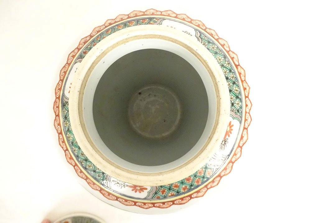 Paire pots couverts potiches porcelaine chinoise famille verte fleurs XIXè-photo-1