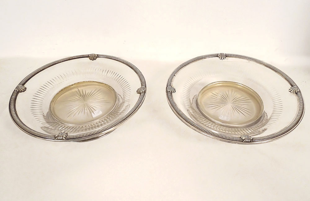 Paire coupes centres de table argent massif Minerve cristal Baccarat XIXème