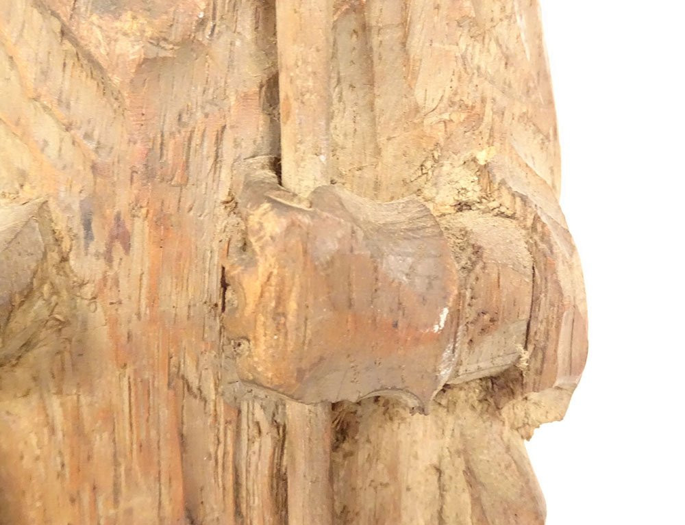 Small Carved Wooden Statue Of The Breton Saint Saint-hervé, Wolf, Brittany, 19th Century-photo-4