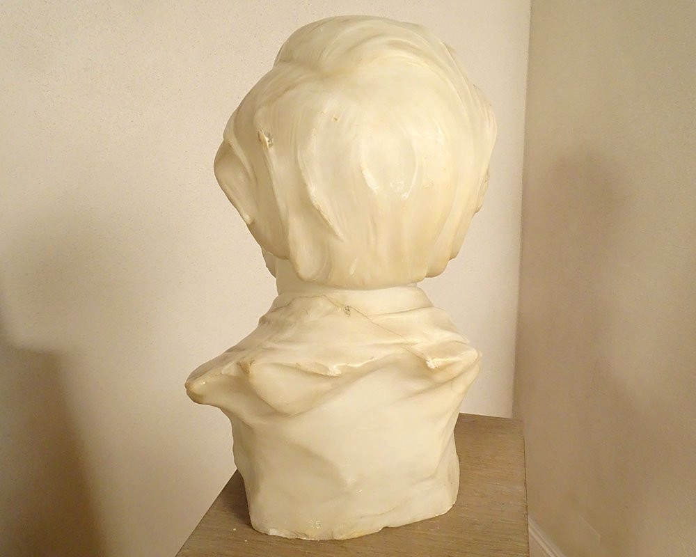 Sculpture albâtre buste compositeur Wagner Raphaël Nannini Italie début XXè-photo-3