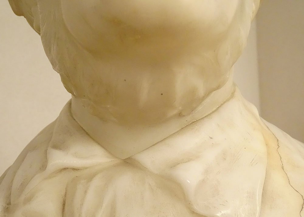 Sculpture albâtre buste compositeur Wagner Raphaël Nannini Italie début XXè-photo-7