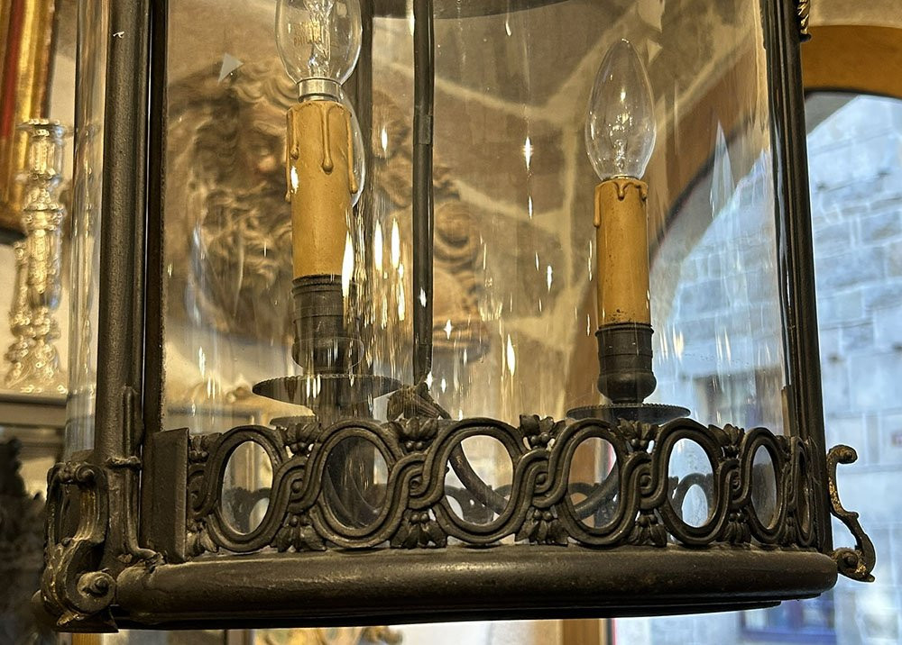 Louis XVI Lantern, Vestibule/hall, 3 Bronze Lights, Lion Mascarons, 19th Century-photo-4