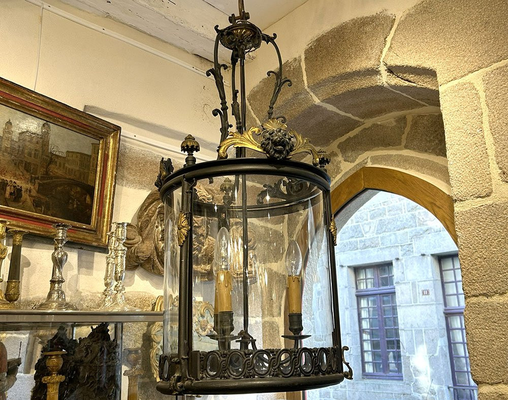 Louis XVI Lantern, Vestibule/hall, 3 Bronze Lights, Lion Mascarons, 19th Century-photo-8