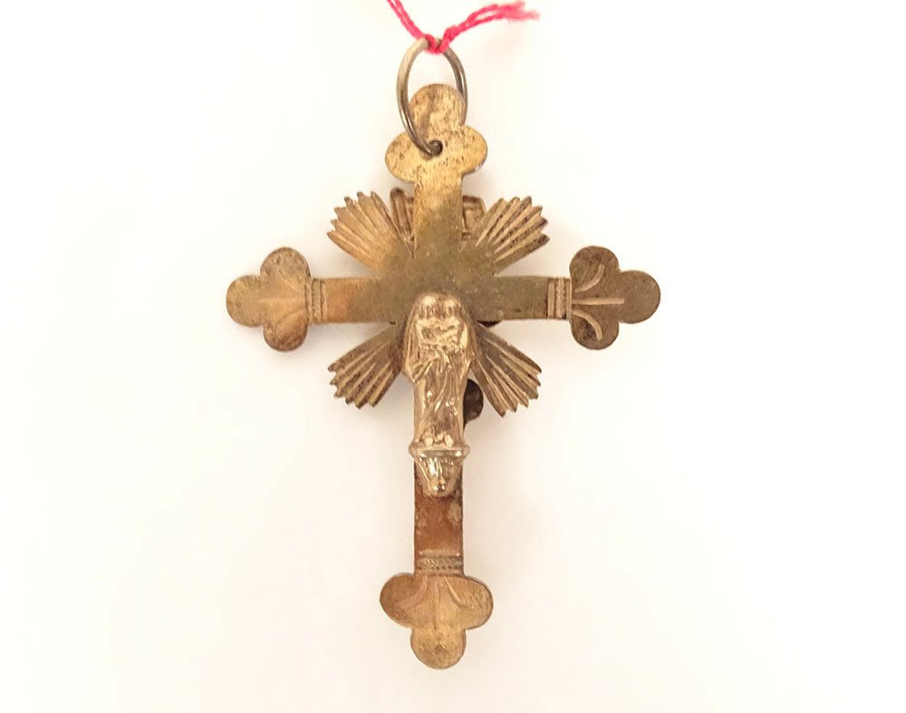 Silver-gilt Crucifix Pendant Cross, Christ The Virgin And Child, 19th Century-photo-2
