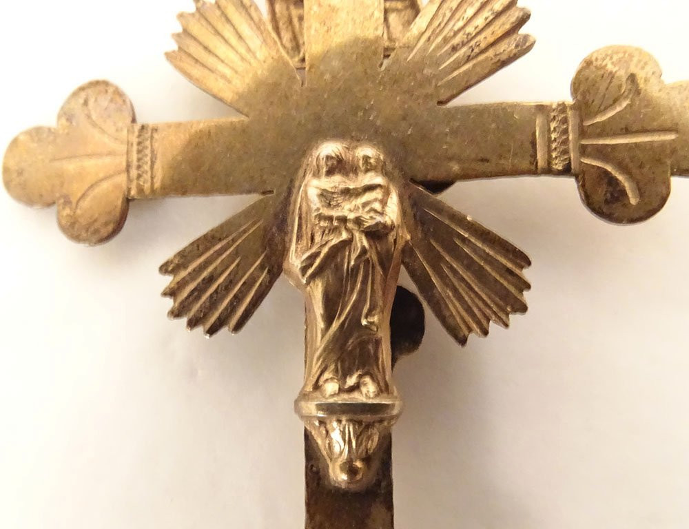 Silver-gilt Crucifix Pendant Cross, Christ The Virgin And Child, 19th Century-photo-3